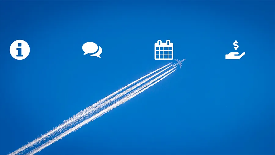 Image of jet contrails with CTA icons